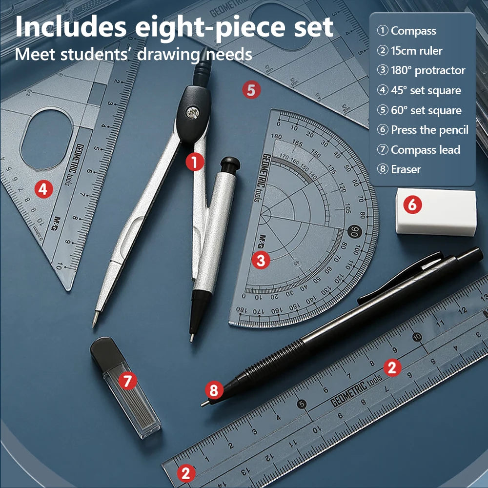 M&G 8-Piece Compass & Ruler Set – Multifunctional Drawing Tools