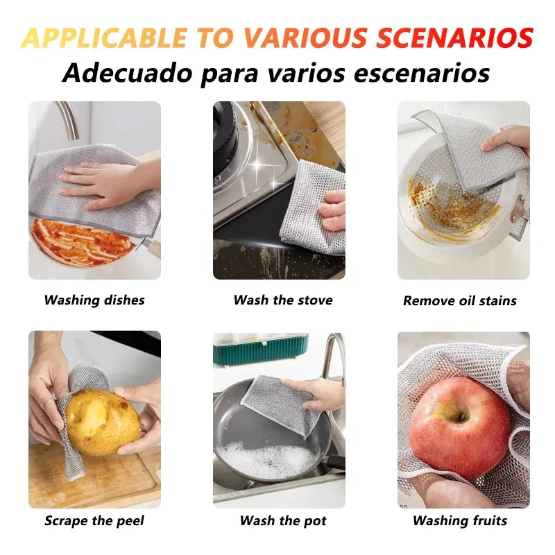 Kitchen Steel Wire Scrubber Oil Repellent Dish Washing Cloth Reusable Pot Friendly Cleaning Scourer Pad