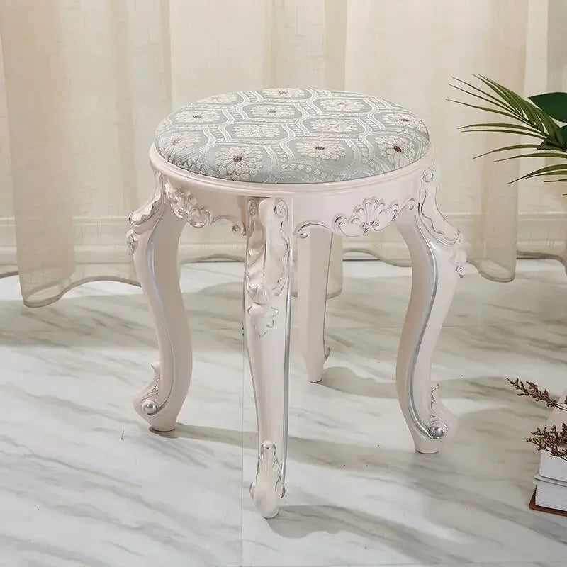 European Fabric Pouf,Modern Round Tea Table Stool, High-Quality Manicure Seat, Living Room Sofa Side Ottoman, Versatile Seating.