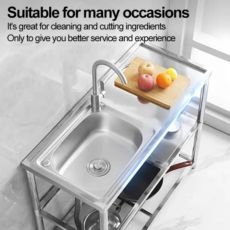 Stainless Steel Sink Kitchen Household Thickened Single Trough with Bracket Wash Basin Sink with Platform Easy Landing