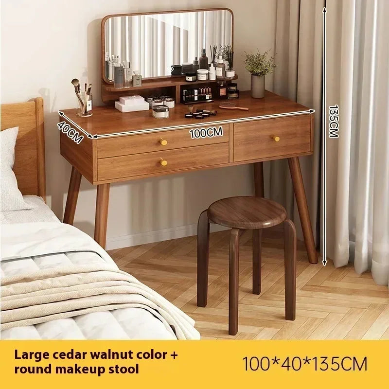 Minimalist Retro Dressers for Bedroom Walnut Color Dressing Tables with Mirror Chair Makeup Dresser Vanity Bedroom Furniture2025