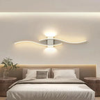 Modern LED Strip Wall Sconce - Double Curve, Remote, Black Gold, Bedside Bedroom | AlluCanFind