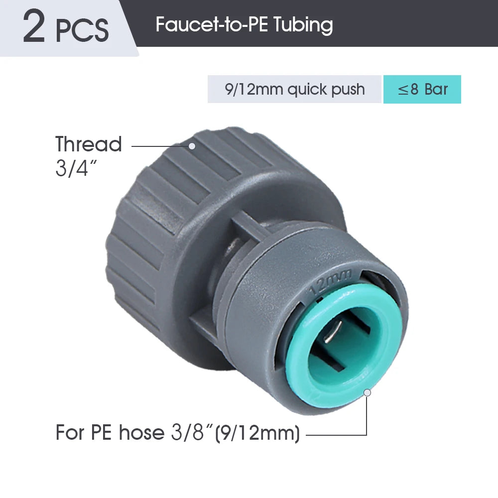 9/12MM PE Tubing Fittings 3/8'' PE Watering Hose Quick Connector for Garden Tubing Joints Tee Straight Elbow Valve Plug Stakes