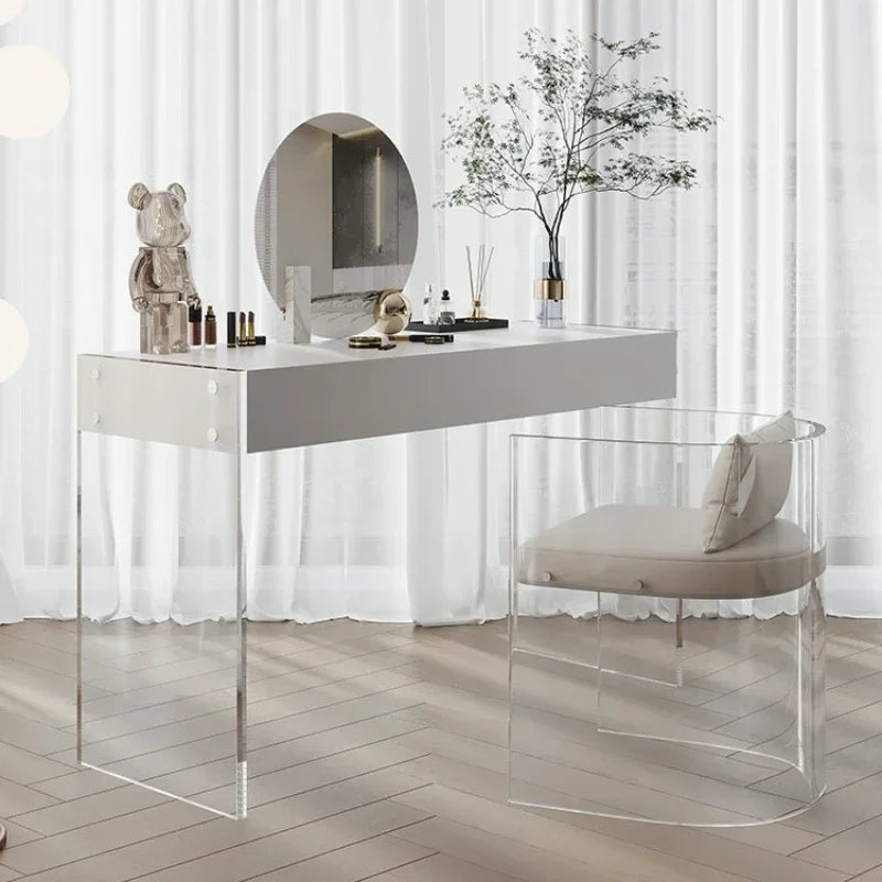 Acrylic Dressers Solid Wood Cabinet Bedroom Simple Design Modern Dressing Tables Makeup Stool With Mirror Minimalist Furniture