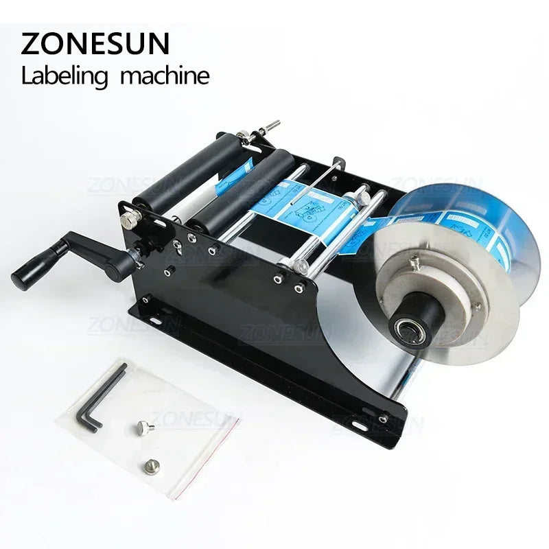 ZONESUN Manual Round Bottle Labeling Machine with Handle Plastic Bottle Hand Sanitizer Bottle Can Sticker Label Applicator ZS-50