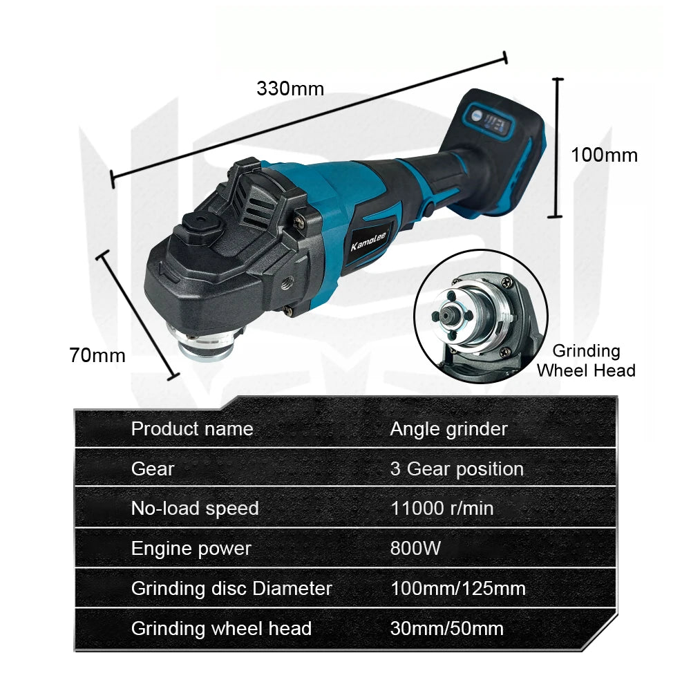 Kamolee M10 100MM 18500RPM Brushless Cordless Angle Grinder 3 Speed Cutting Power Tools Apply to 18V 21V Battery