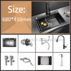 Black Nano Wash Basin Single Sink creative Stainless Steel Kitchen Sinks Drain Set Home Handmade Wash Basin Kitchen Accessories