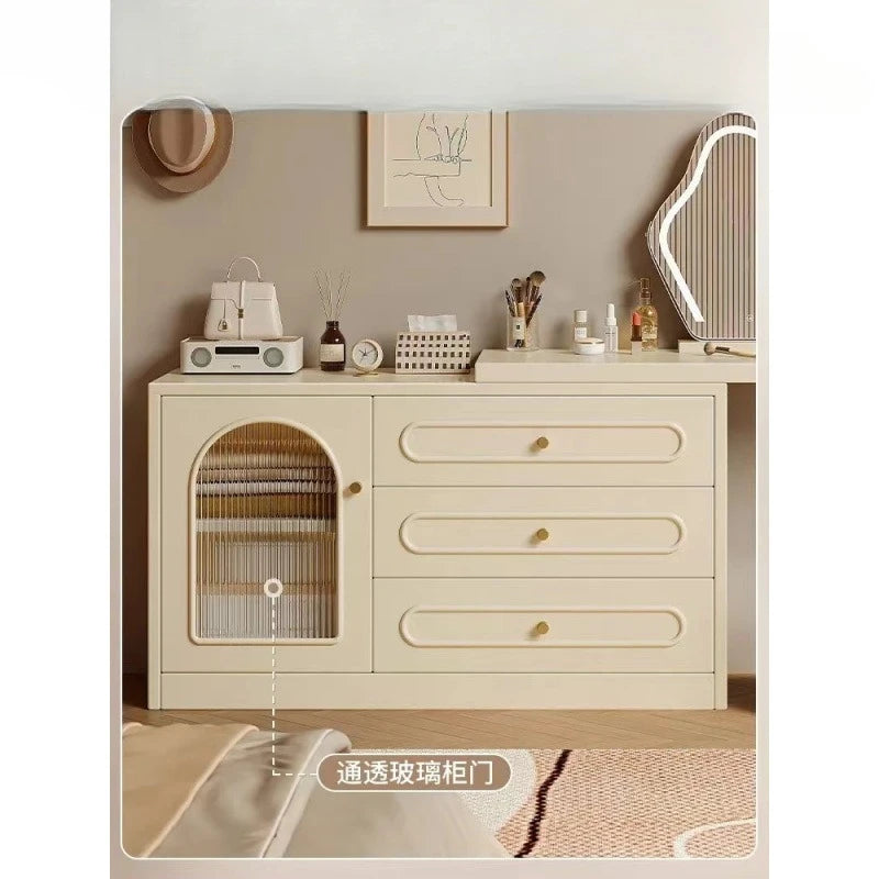 New Cream Style Dresser Bedroom Minimalist Modern Bedside Table Dresser Storage Cabinet Integrated Makeup Table