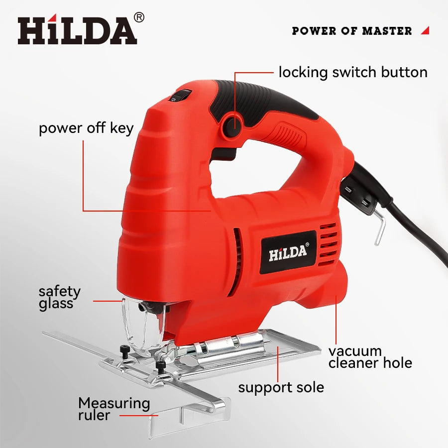 HILDA Electric Jig Saw Household Plug - in Brushed Six Speed Electric Curved Cutting Tool Suitable For A Wide Range Of Materials