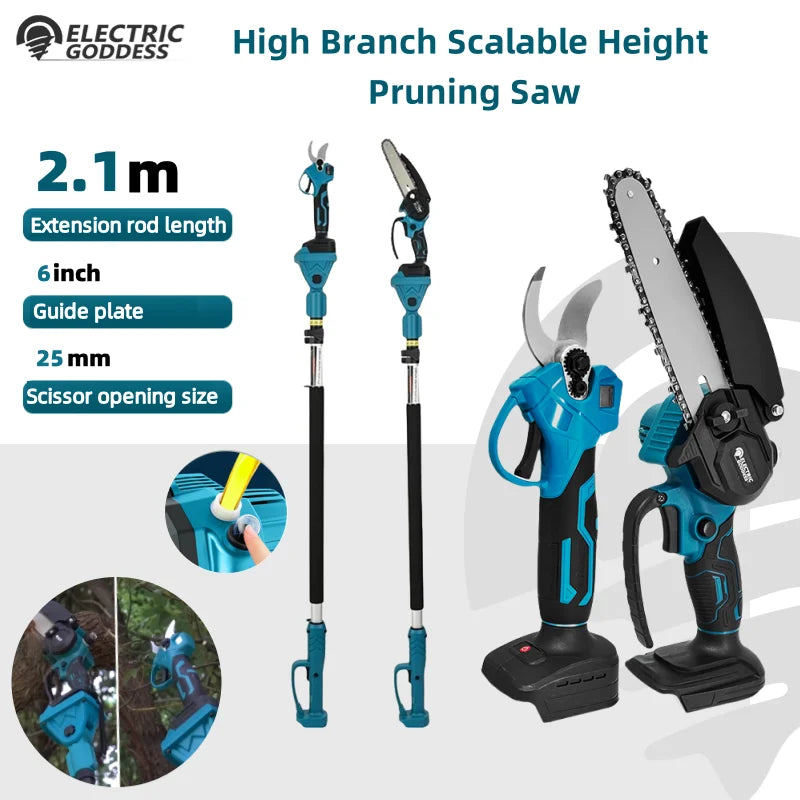 Electric Garden Pruner Chainsaw Telescoping Pole 3 IN 1 Pruner High Branch Saw Garden Tree Pruning Tool For Makita 18V Battery