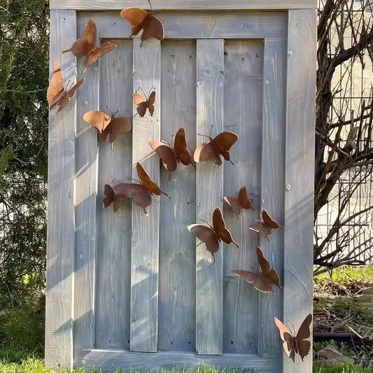 15 Pcs Rustic Metal Butterfly Outdoor Wall Art Decor Rusty Metal Garden Decor for Garden Fence Yard