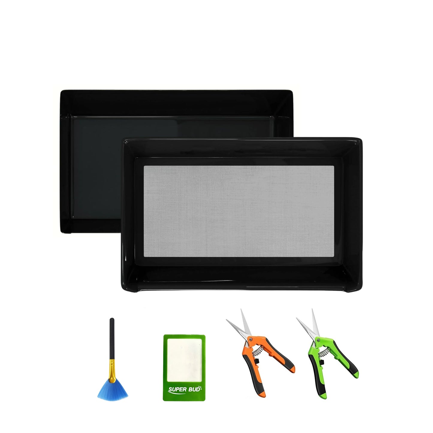 2-in-1 Trimming Tray Harvest Trim Bin Set for Buds Herb Flower Trimming Scissors 150 Micron Fine Mesh Dry Sift Pollen Screen