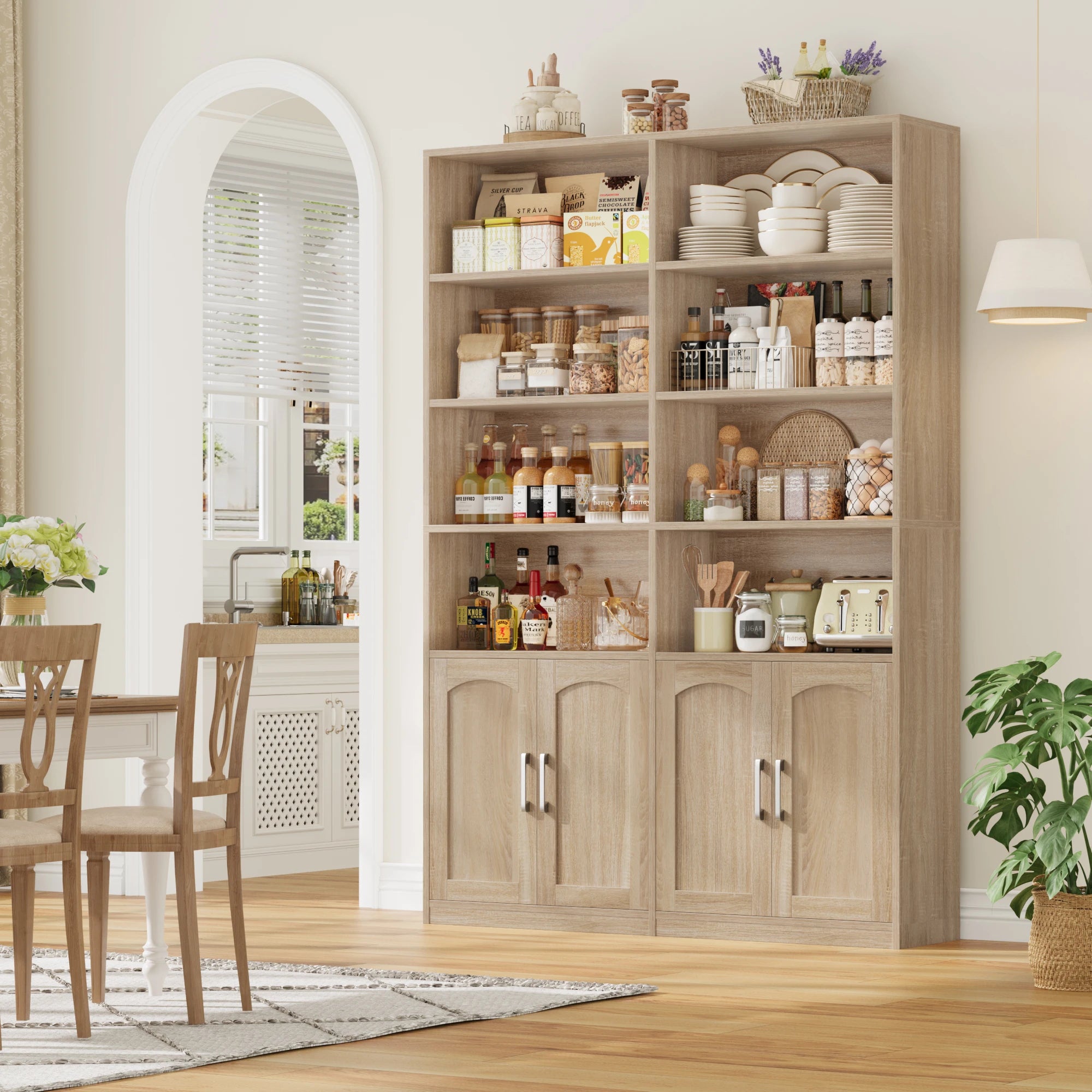 Getone Bookshelf Books wardrobe high wardrobe with 12 compartments 4 doors standing rack for living room office kitchen 115x27x185.5 cm