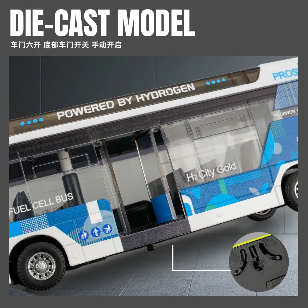 1: 32 alloy bus model new energy bus High fidelity sound and light car toy collection model high-end decoration children's toy