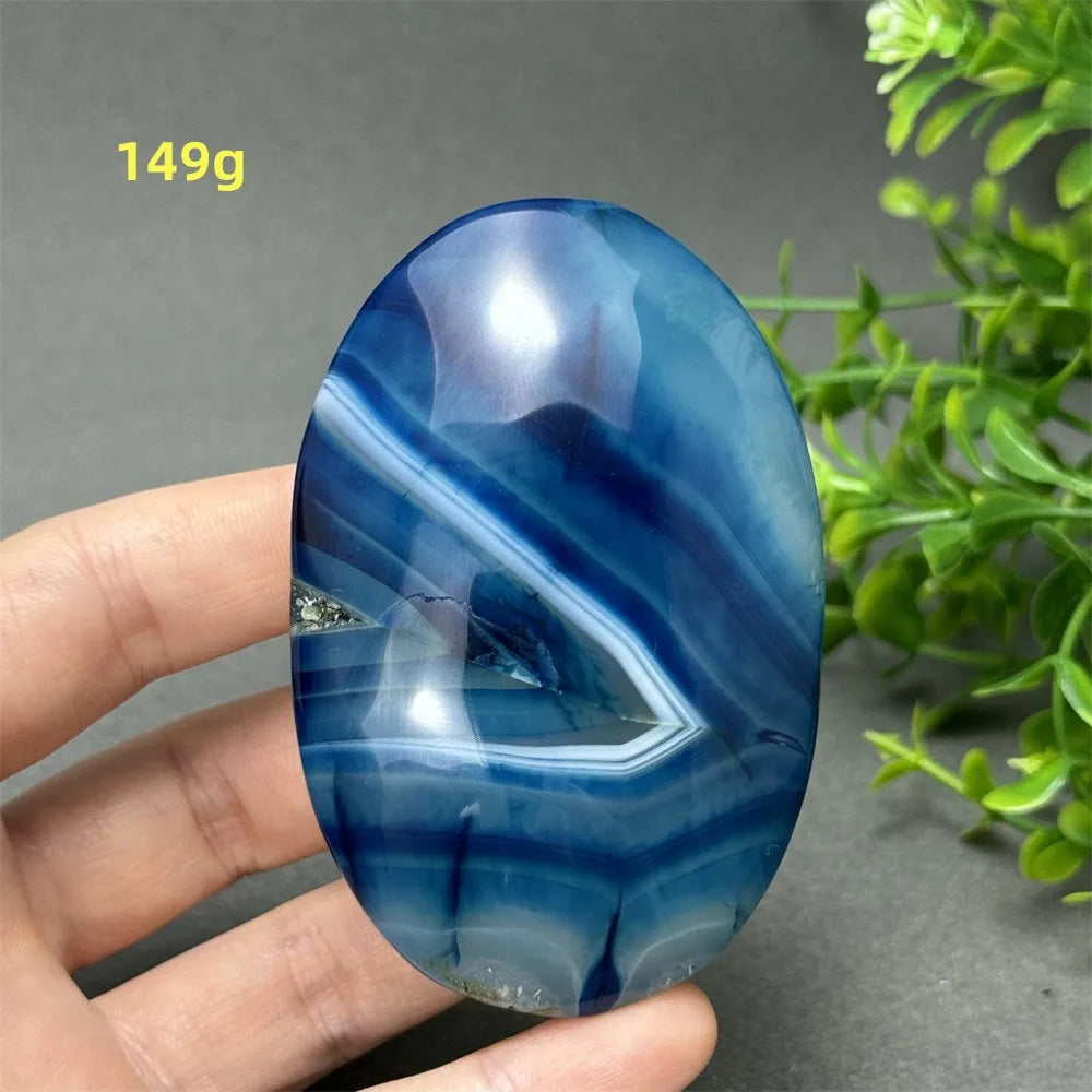 Natural Blue Agate Palm Play Healing Spiritual Meditation Chakra Witchcraft Prayer Energy Feng Shui Home Decor Gift