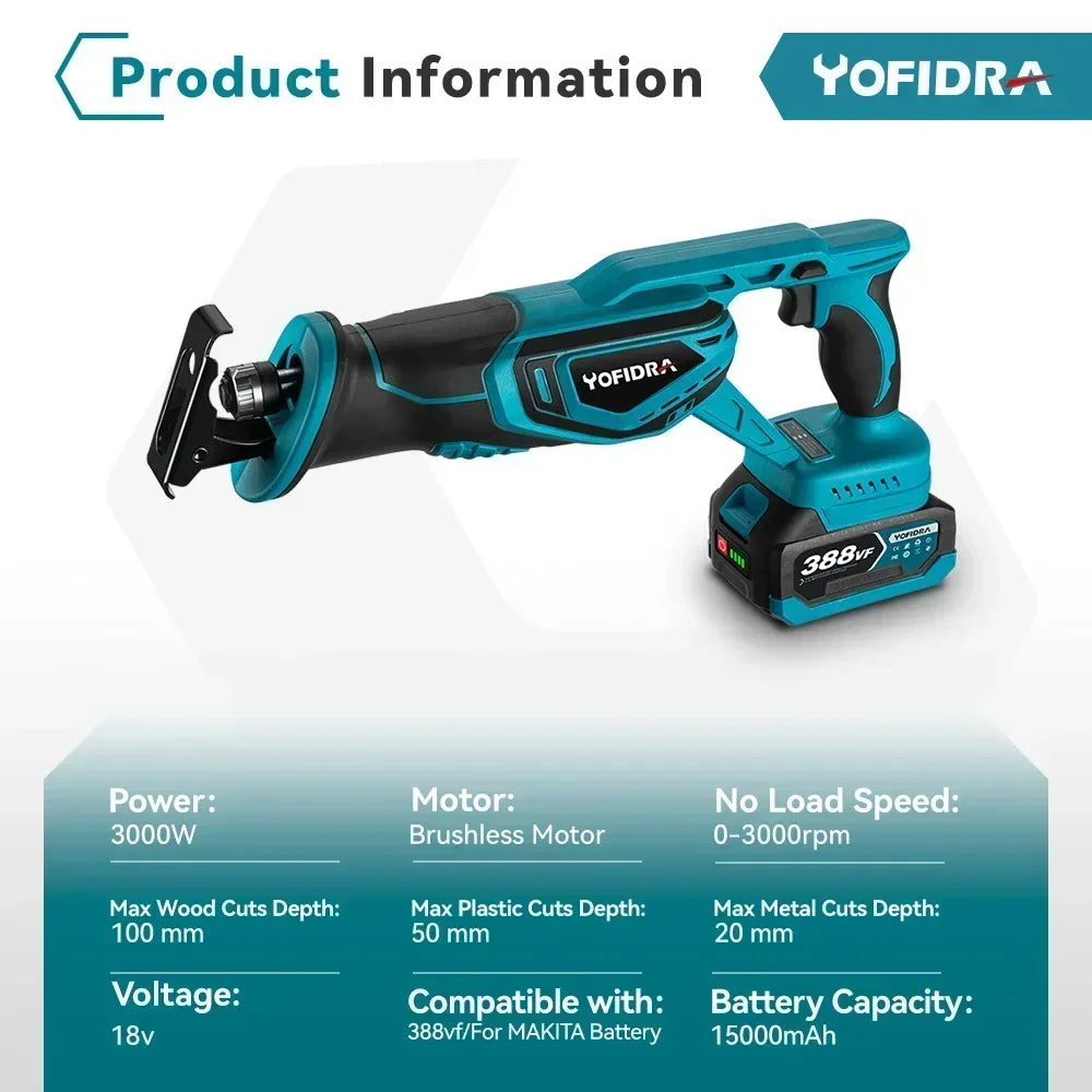 18V Brushless Reciprocating Saw Electric Saw Wood Metal PVC Pipe Materials Cutting With 4 PCS Saw Blades For Makita Battery Pin