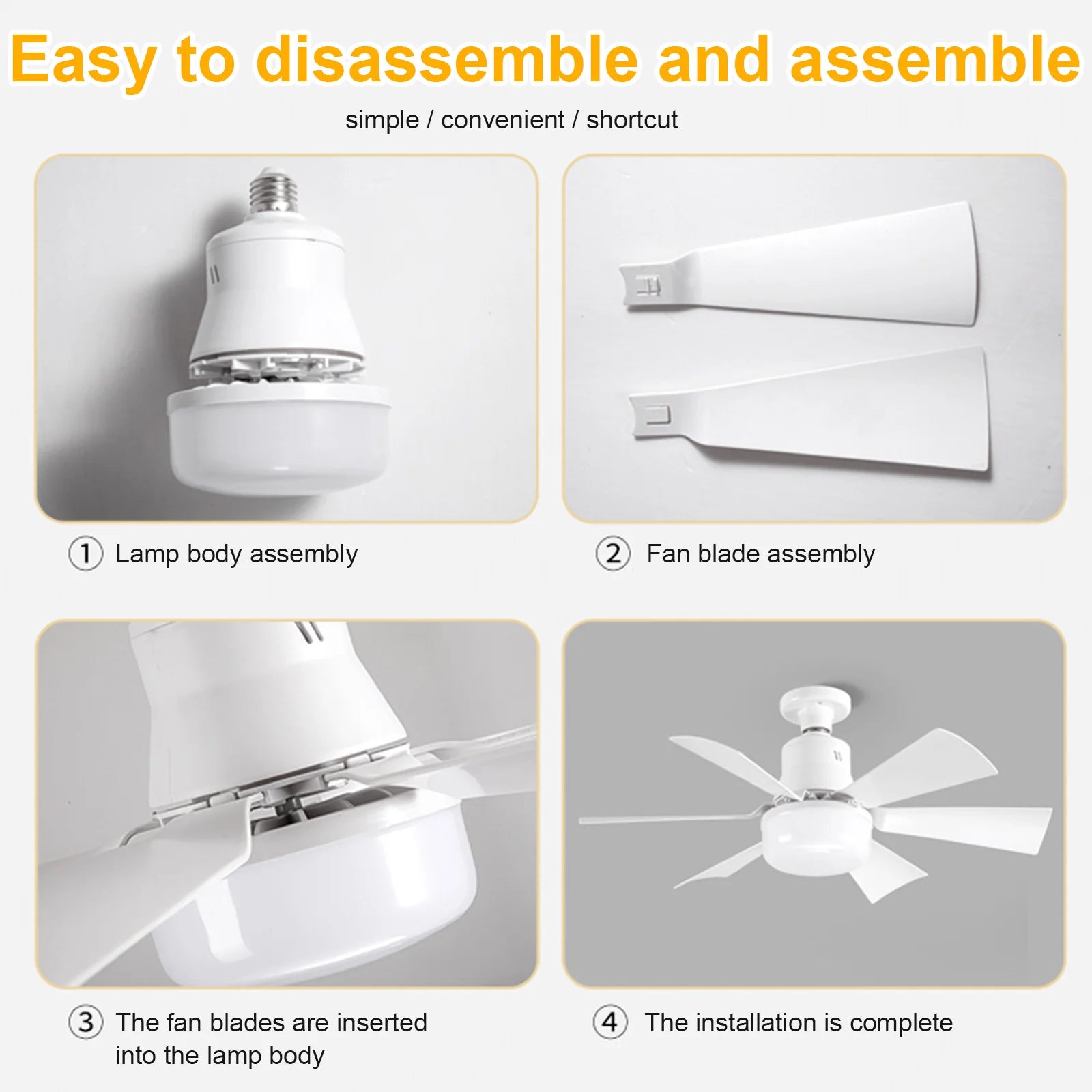 Screw in Ceiling Fan in Light Socket with Remote Ceiling Fan with Light 3 Speeds Dimmable for Bedroom Kitchen Living Room