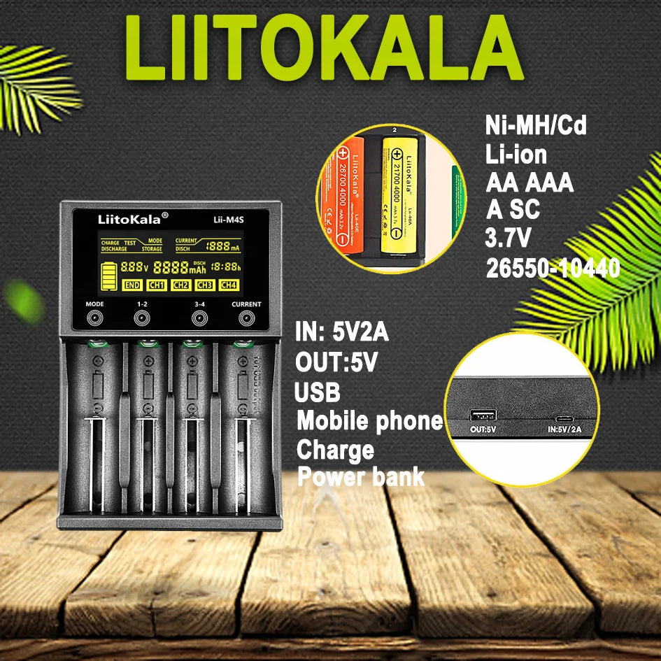 LiitoKala Lii-M4S 18650 LCD Multifunctional Battery Charger For 3.7V 1.2V 26650 21700 14500 18350 17500 AA AAA A C And Other