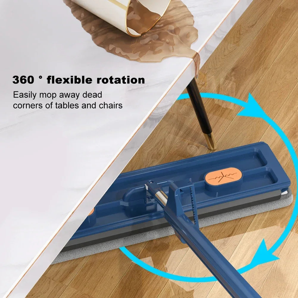 Flat Squeeze Mop with Folding Bucket Hand Free Washing Microfiber Replacement Pad Automatic Spin mops floor house cleaning