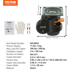 VEVOR 4 Pcs Leveling Casters Heavy Duty Swivel Caster Wheels with Handle Design Height Adjustable Feet for Workbench Machine