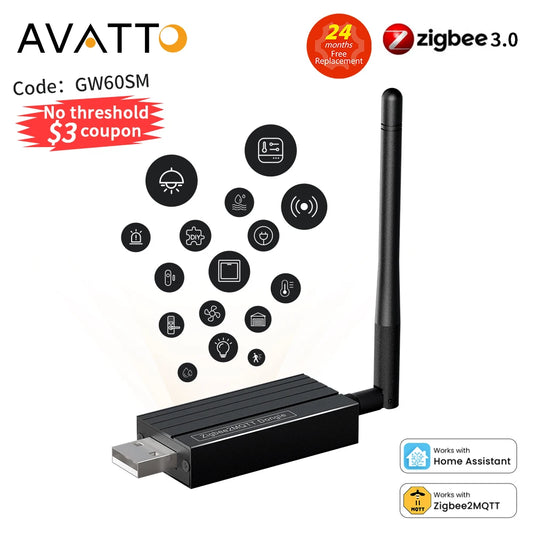 AVATTO Zigbee 3.0 USB Dongle Plus Wireless Zigbee Gateway USB Interface Capture Works With Home Assistant Zigbee2MQTT，Raspbian