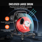 VEVOR Drain Cleaner Machine 50 FT x 1/2 Inch Manual Feed Sewer Snake Auger - with Wheels 4 Cutters & Air-activated Foot Switch