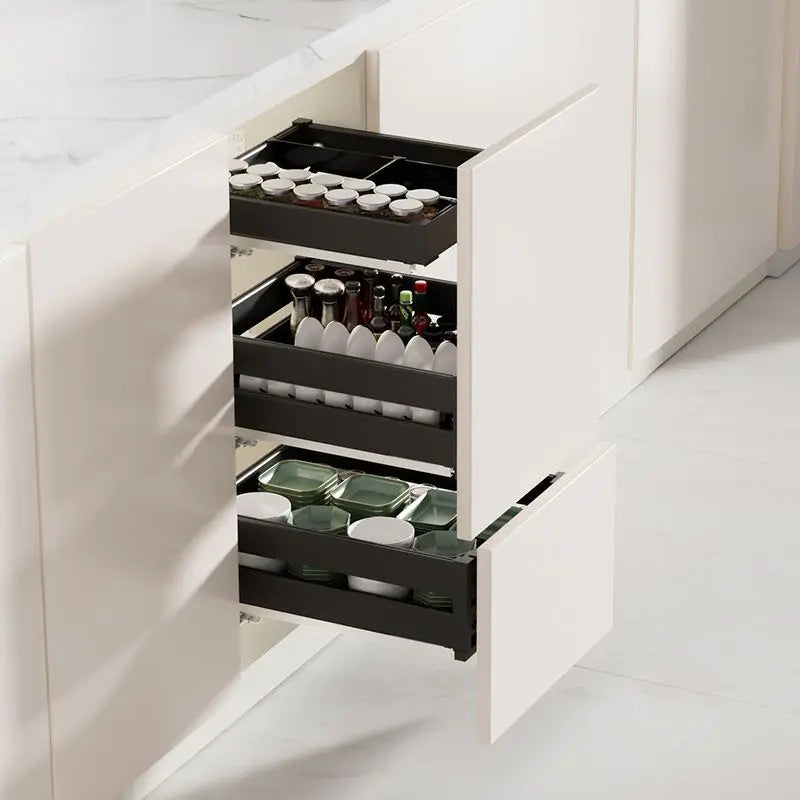 3 Layers Kitchen Cabinet Aluminum Alloy Storage Pull-out Bowl Basket Shelves Organizers Dish Spice Rack Sliding Seasoning Holder