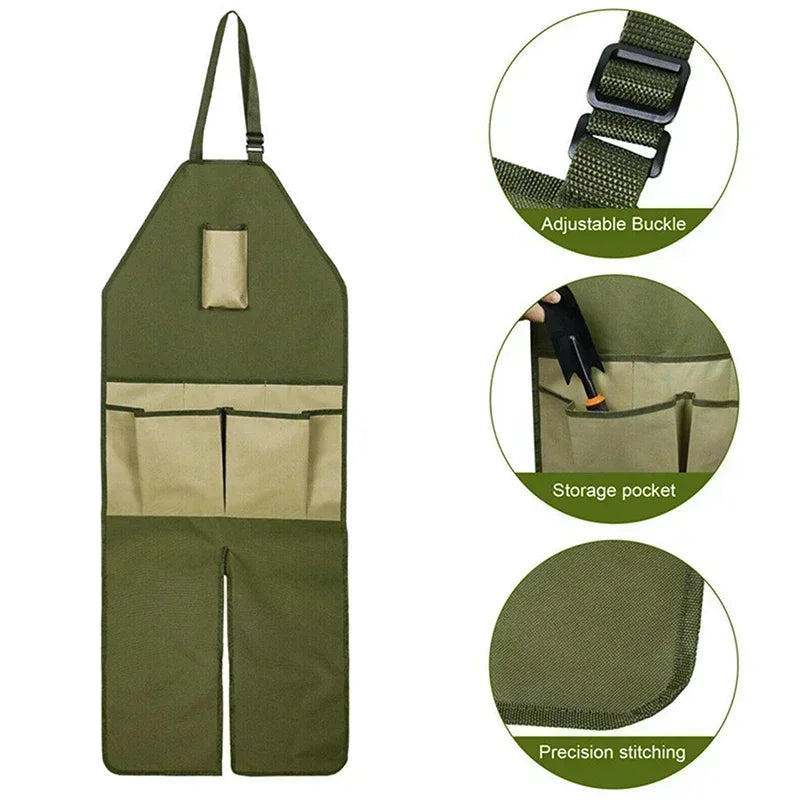 Hot Wear-resistant Oxford Apron For Gardening Work Multiple Pockets For Small Tools Pruning Branches Picking Work Aprons