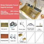 Stainless Steel Waterfall Kitchen Sink Extra Large Single Slot Digital Display Faucet Set Cup Washer Wash Basin 100*50cm