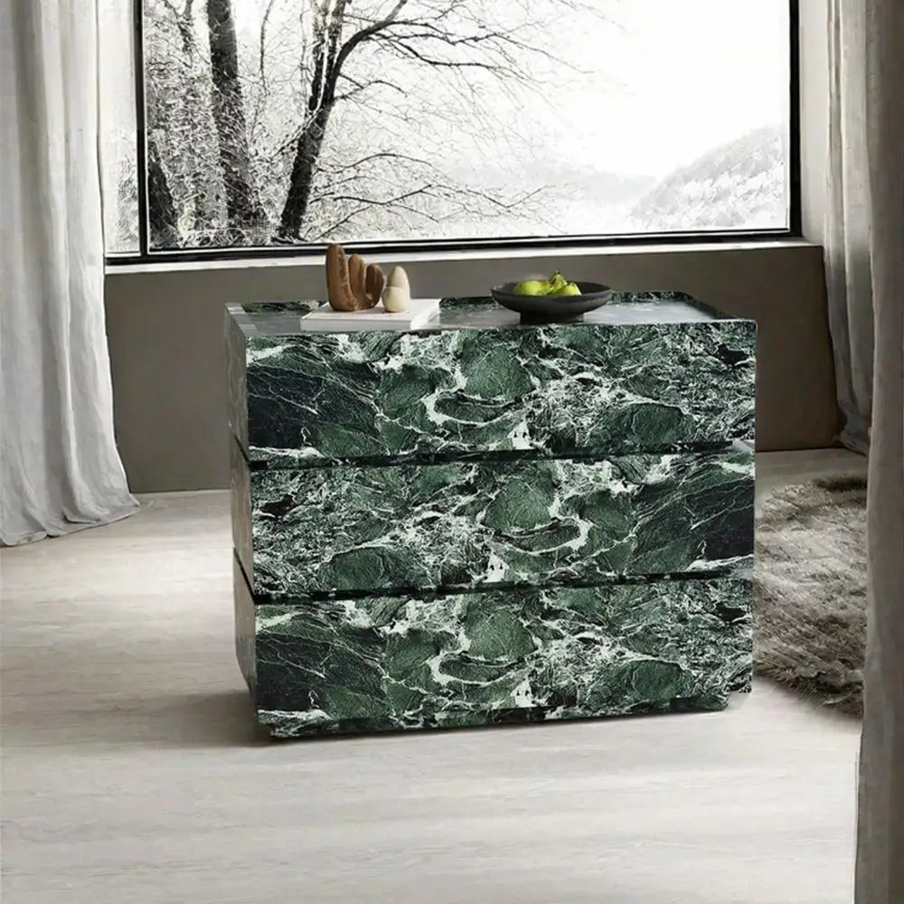 "Premium Vintage Green Jade Stone Dresser - Handcrafted Luxury Marble Slate 3/4/5-Drawer Storage Cabinet Custom Retro"