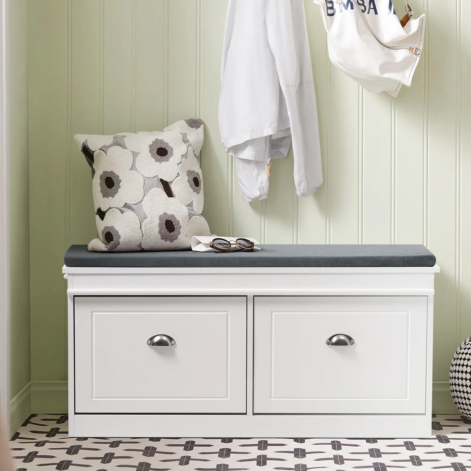 【Breeins】Flip Down Shoe Bench Cabinet, Shoes Rack Storage Organizer Shelf Home Decoration For Entryway