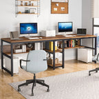 Two Person Desk with Bookshelf, 78.7" Double Computer Desk, Rustic Home Office Workstation Table | AlluCanFind