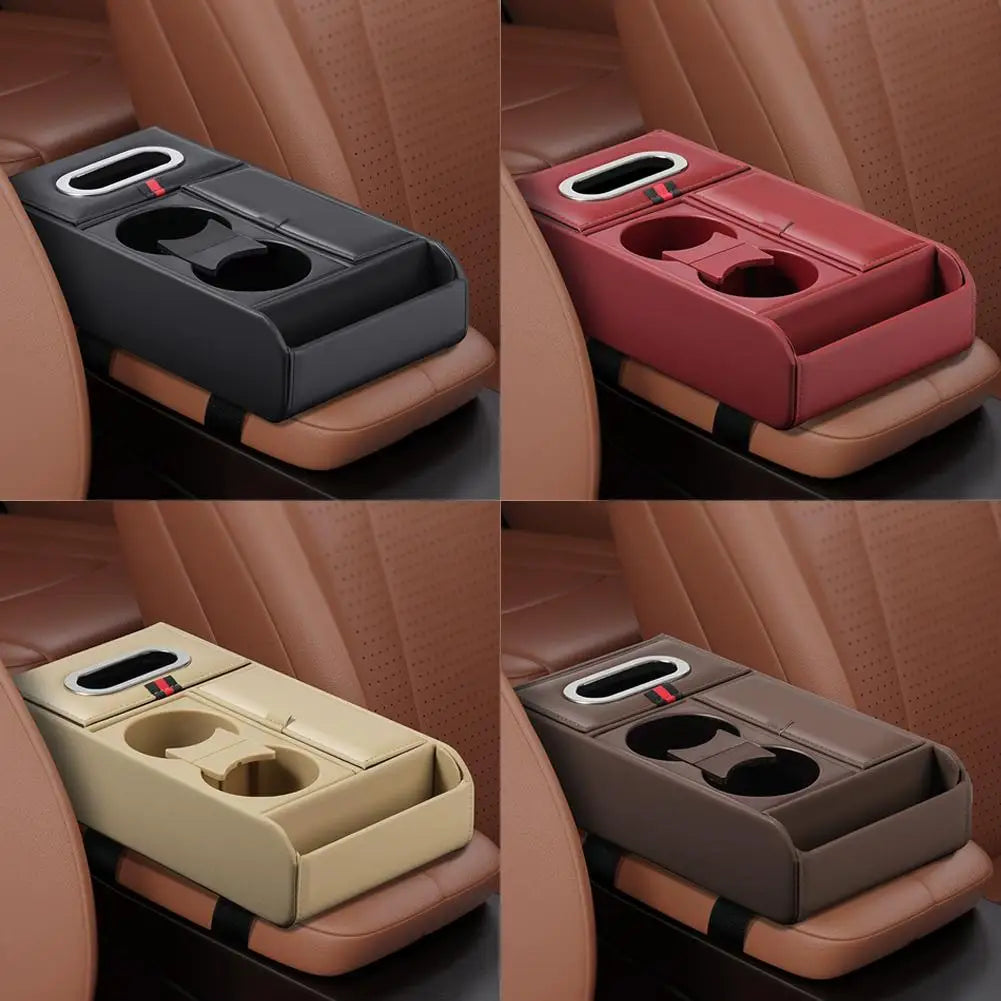 Car Armrest Box Heightening Pad Multifunctional Storage Box Water Cup Case Luxury Vehicle Storage Tissue Holder Organizer N3F6