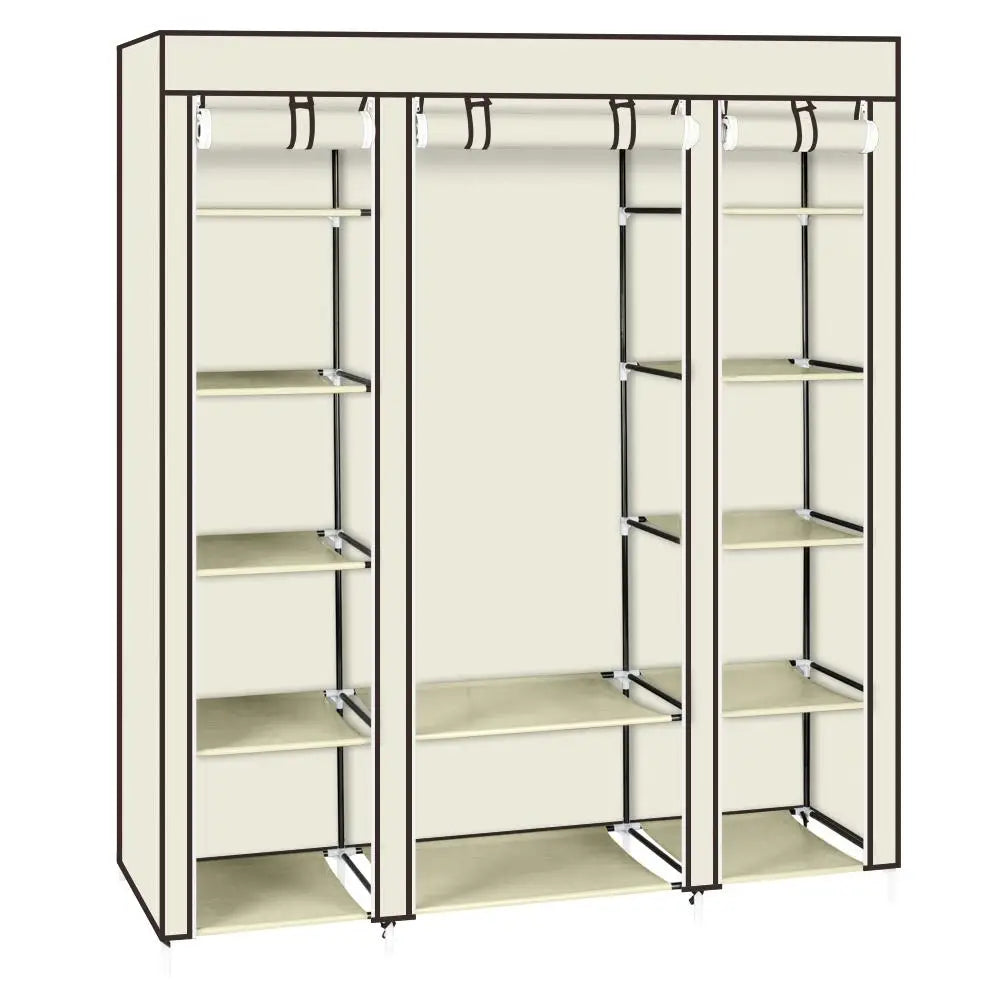 69 Portable Wardrobe Storage Organizer - Durable Non-Woven Fabric, Easy Assembly, Beige Clothes Closet