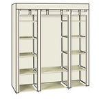 69 Portable Wardrobe Storage Organizer - Durable Non-Woven Fabric, Easy Assembly, Beige Clothes Closet