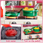 Simulated Kitchen Playset with Lights Sound Spray Steam, Kids Pretend Cooking Toy, Tableware Sink Set, Gift for Boys Girls