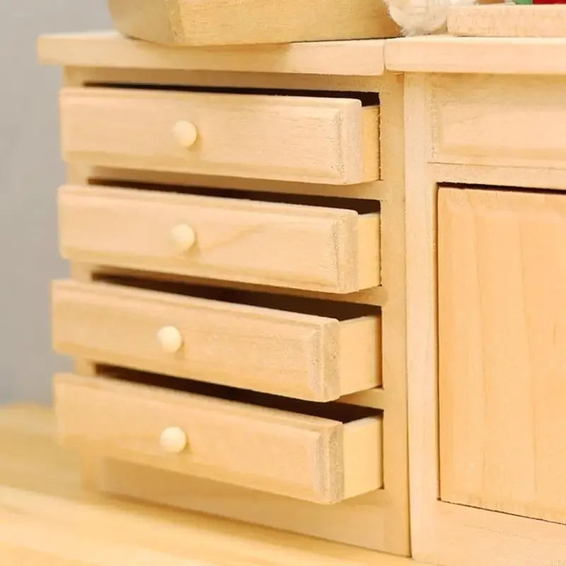 1/12 Dollhouses Kitchen Cabinet With Openable Door/Drawer Unfinished Miniature Furniture For Realistic Scene Display 15UB