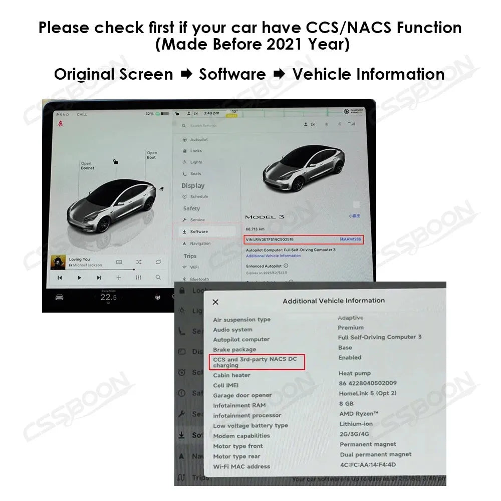 CSSBOON V2L Discharger Gun for Tesla Model 3 Y X S Car Inverter NACS CCS2 AC 110V-120V Portable Power Conversion Socket