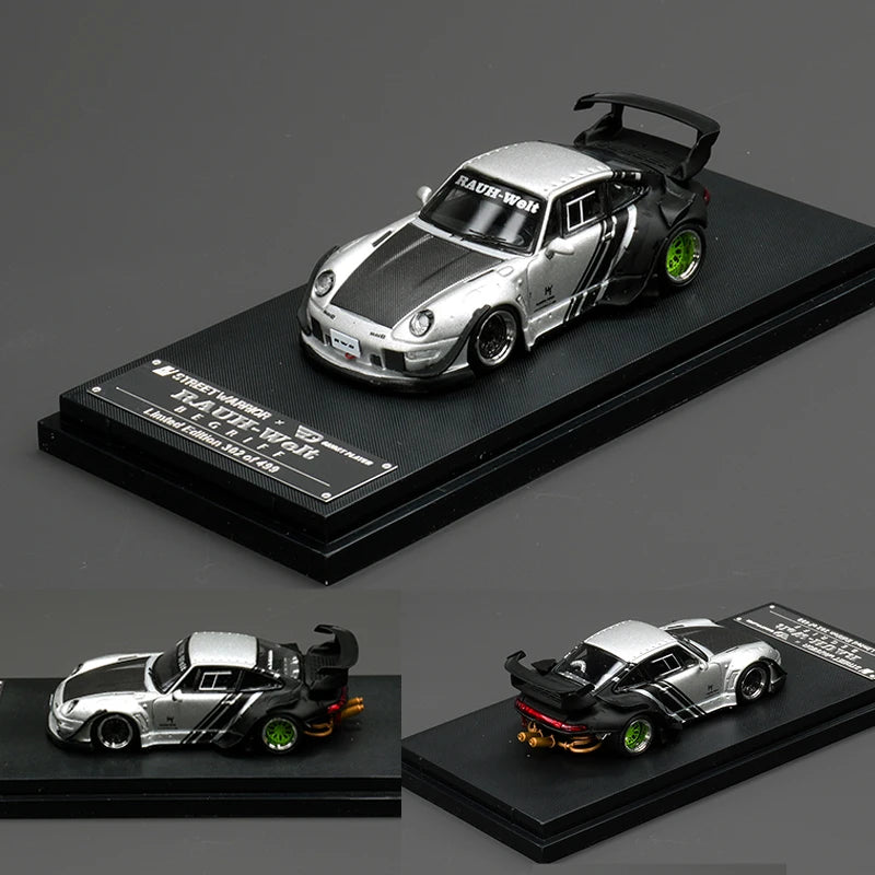 SW 1:64 RWB 993 Matte Silver Cyberpunk Diecast Diorama Car Model Collection Toy