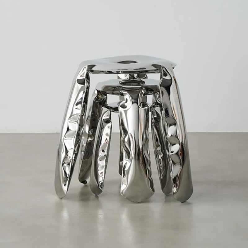 Living Room Modern Footrest Interior Round Luxury Art Stainless Steel Balloon Stool Metal Three-legged Design Low Stool Ottomans