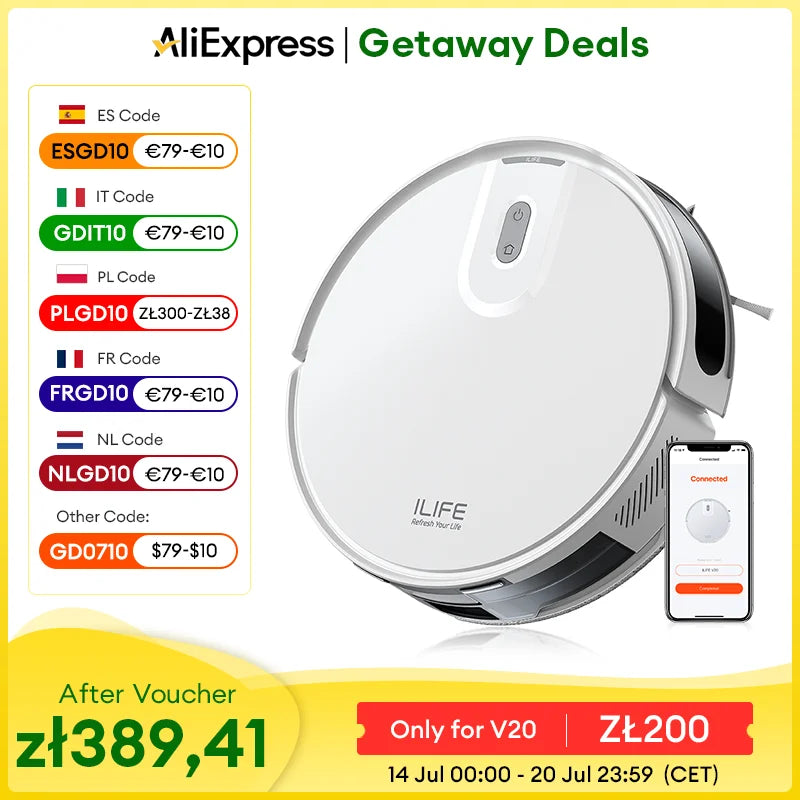 ILIFE V20 Robot Vacuum Cleaner, 5000Pa suction, SOF LiDAR Smart Navigation, APP Control, Customizable cleaning, Self charging