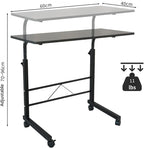 Black Pipe Rack Computer Desk, Side Table Mobile Standing, Adjustable Height & Movable, 60cm Particleboard with Triamine, Modern