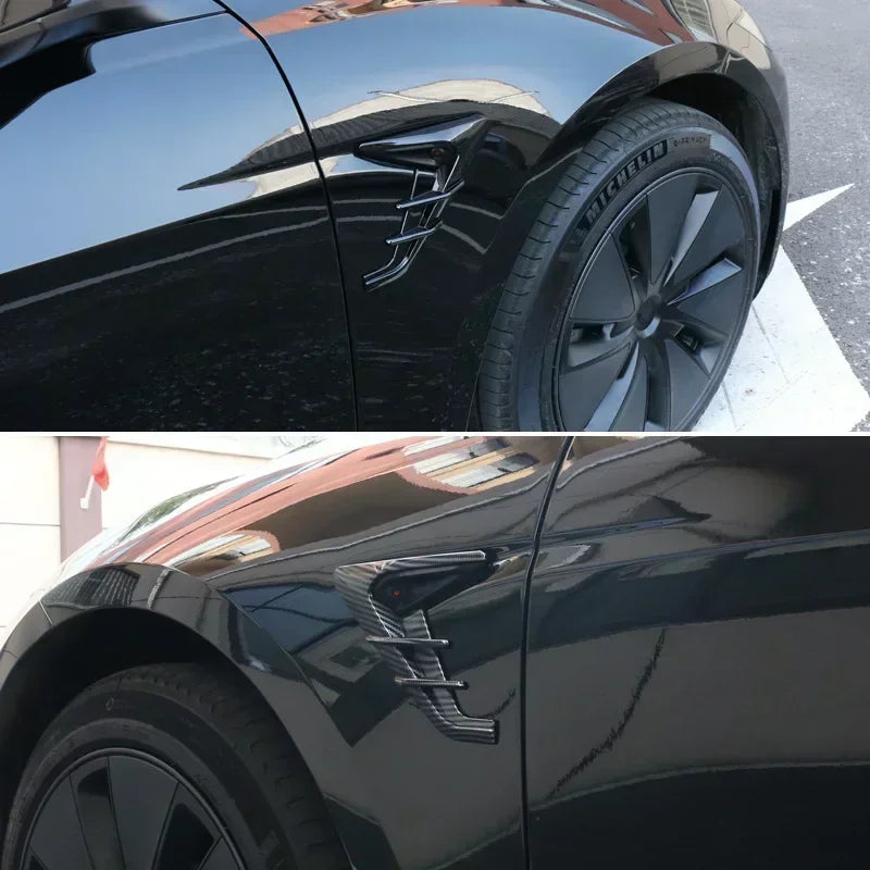 For Tesla Model Y Juniper Model 3 Highland Car Side Camera Protector Covers Carbon Fiber Flank Spoiler Wing Decorative Guards