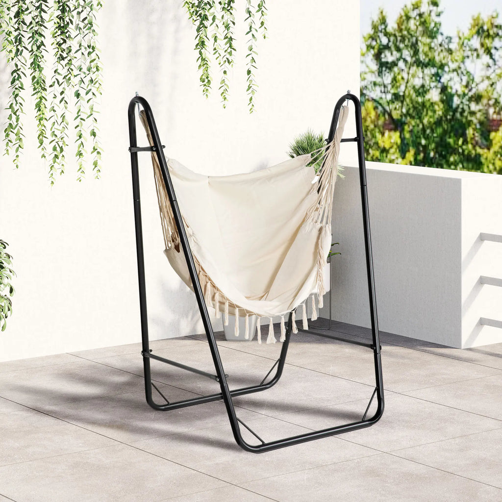 Outsunny Hammock Chair w/ Metal Stand, Hammock Swing w/ Side Pocket