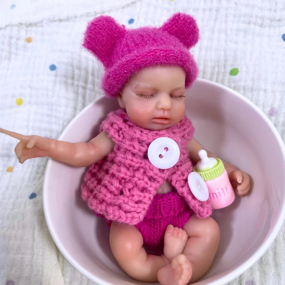 Mini 6 Inch  Silicone Reborn Baby Doll LouLou Girl 15CM Full Solid Silicone Washable Body Palm Doll Toy Christmas Gift