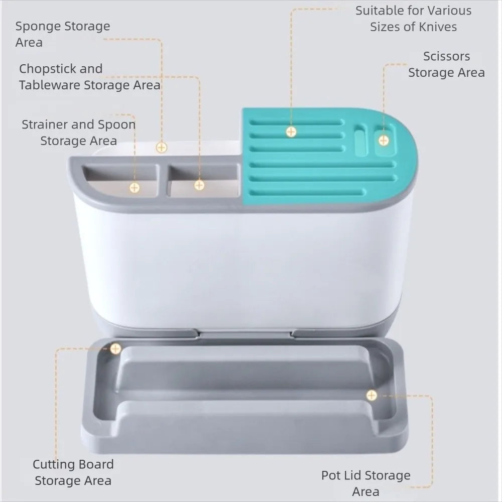 Large Capacity Multi Kitchen Cutlery Holder Waterproof Space Saving Integrated Drainer Organizer Stable Chopstick Bucket