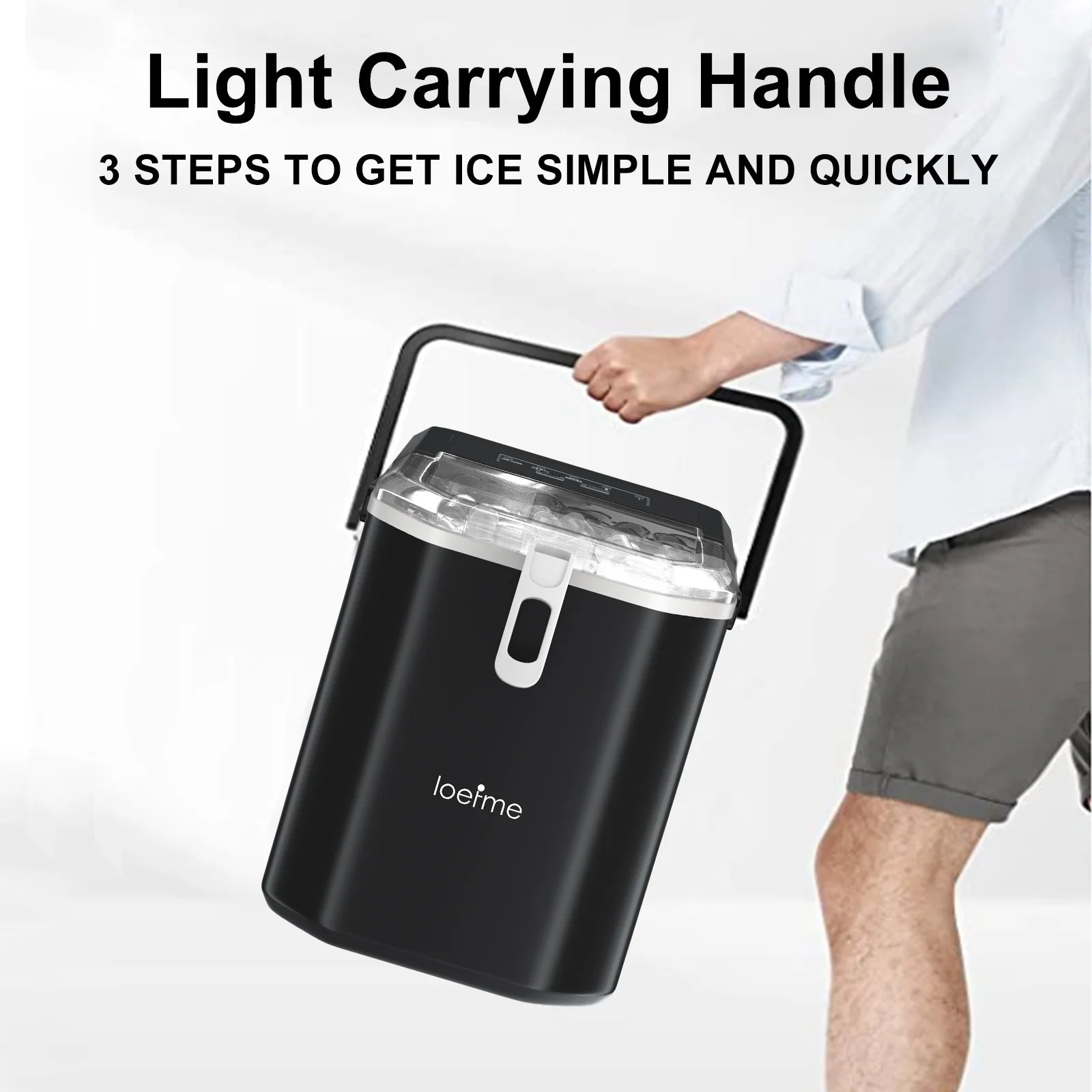 Loefme Desktop Fully Automatic Bullet Shaped Ice Maker 12kg/24h Fast Ice Making Suitable For Home Automatic Cleaning Ice Machine