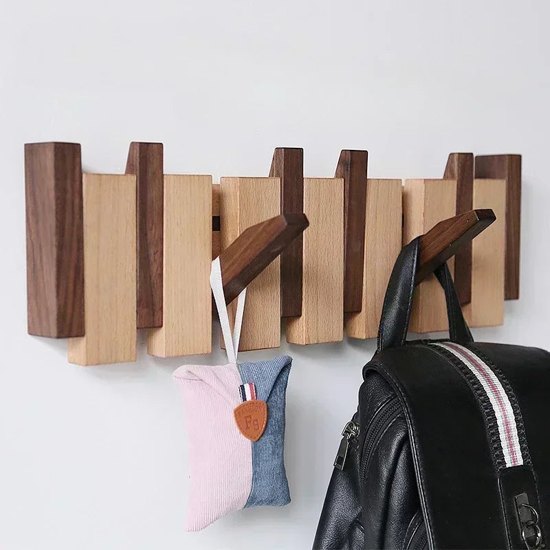 Walnut Wall Hanging Coat Racks Wall Entry Door Porch Hanging Coat Rack Perforated Solid Wood Creative Piano Keys Clothes Hook