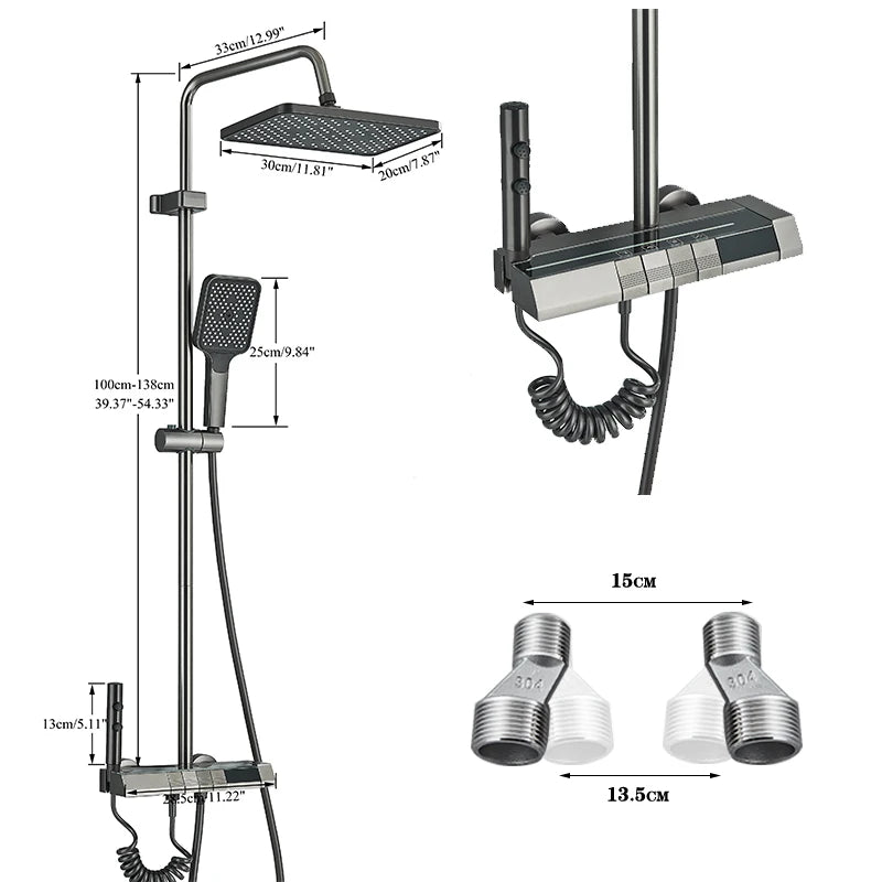 4 Piano Button Function Smart Digital Display LED Cold Hot Shower Faucet with 3 Modes Handshower 2 Modes Booster Spray Gun