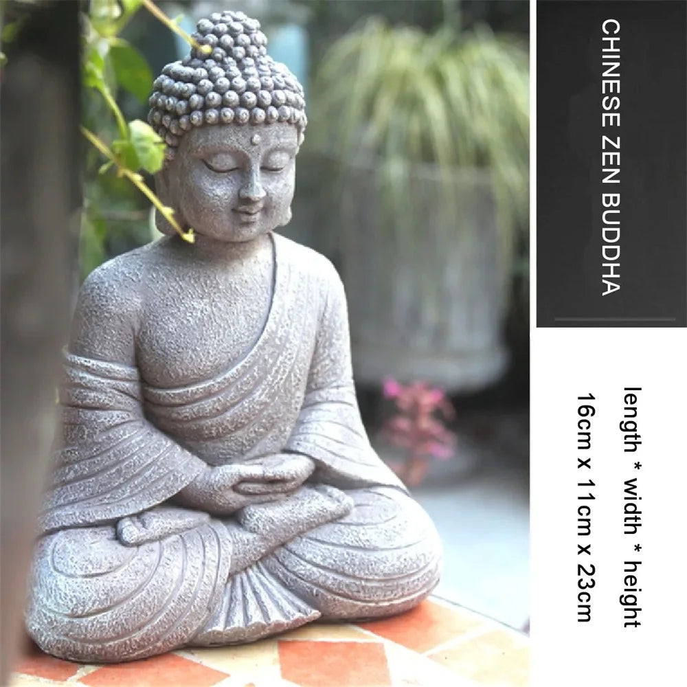 9 Inch Vintage Garden Buddha Statue Indoor Outdoor Garden Zen Buddhism Figurine Sculpture Home Office Store Decor Ornament